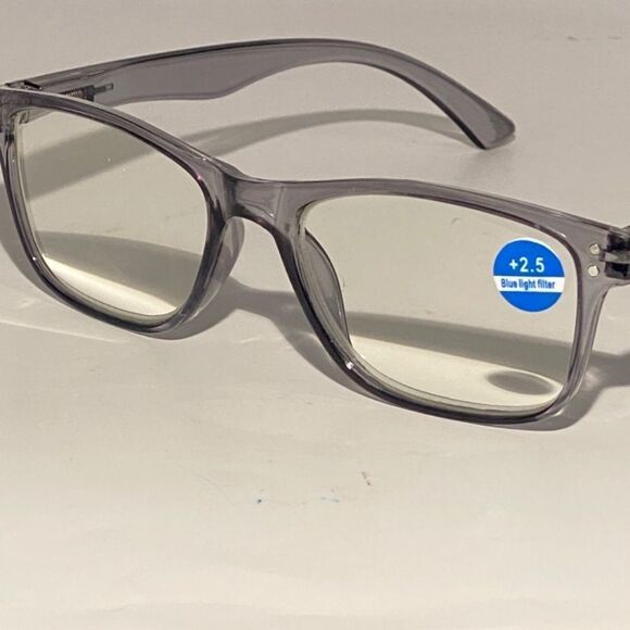 1437 Helen 2.5 Reading Glasses Thin Rectanle Bluelight Filter Grey Frames NWT - Picture 8 of 9